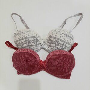 Lace trim cabincore coquette nordic pattern winter cotton bra lingerie bundle